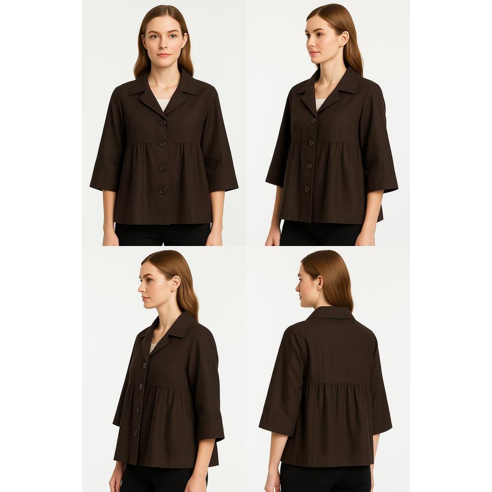 Valenza Jacket Size 14/16 Short-Sleeve Brown Modern 3-Button Collared Cropped